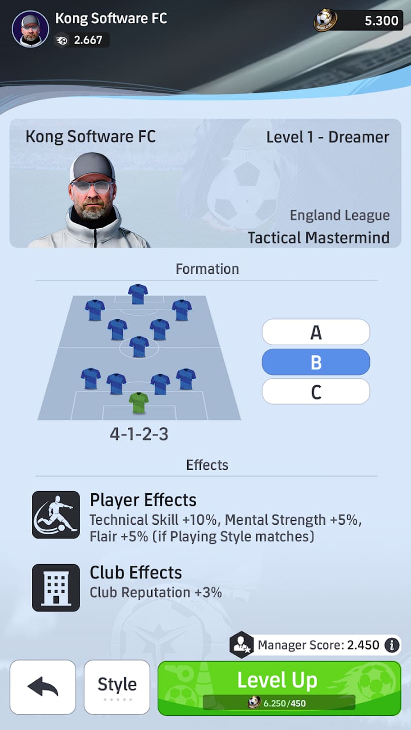 Ekran stylu menedżera Tactical Mastermind z ustawieniem drużyny
