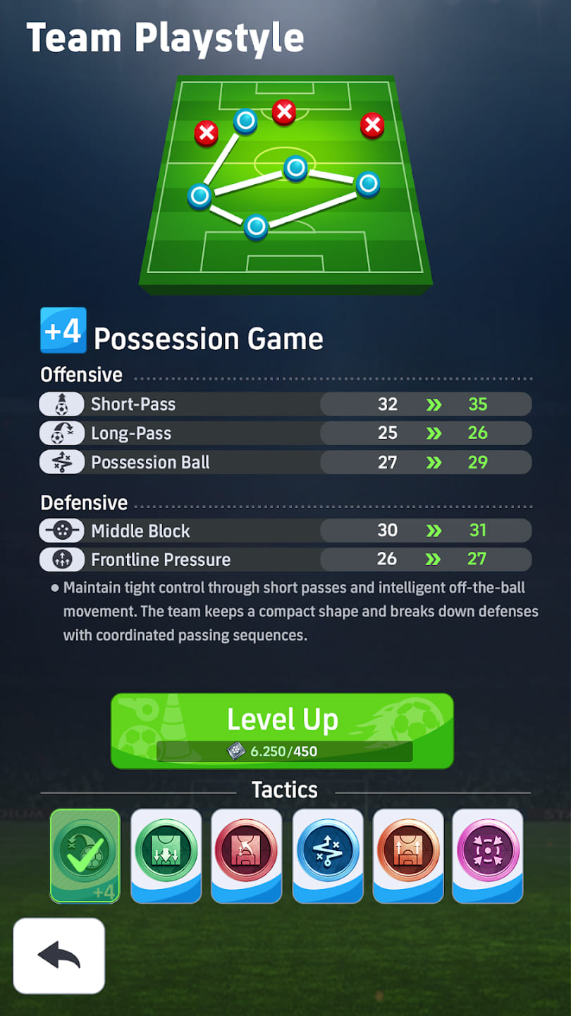 Ekran stylu gry zespołu z poziomem Possession Game